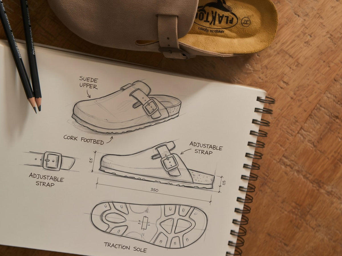 Plakton Blog clogs next to the sketch of their design